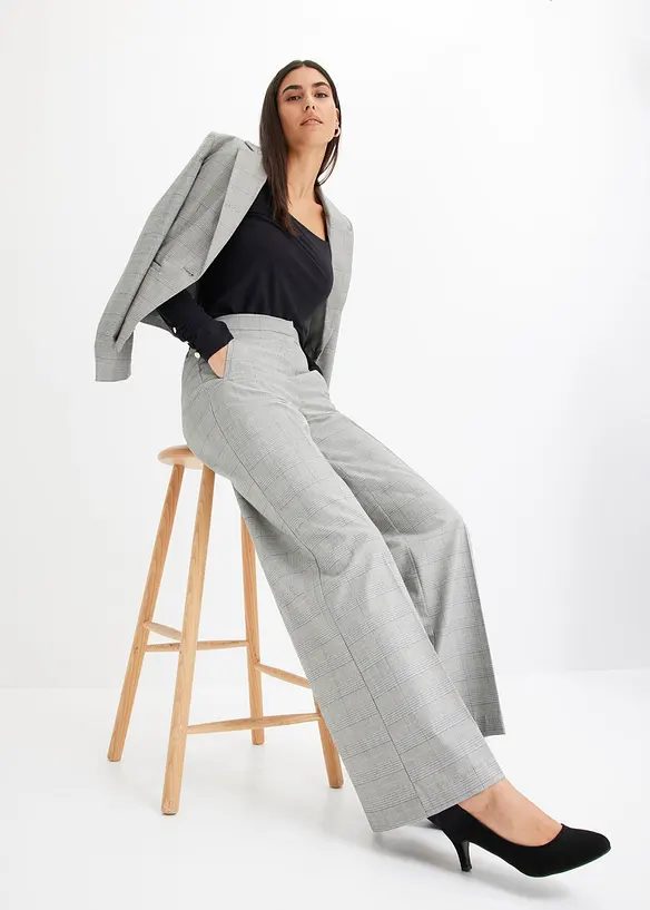 Glencheckrutig marlenebyxa med viskos, bonprix