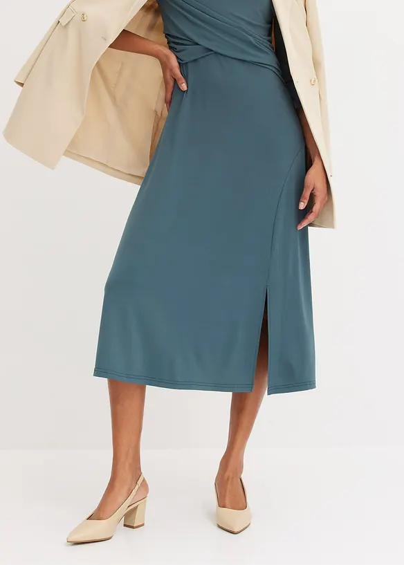 Draperad mellanl&aring;ng kl&auml;nning med 3/4-&auml;rmar, bonprix