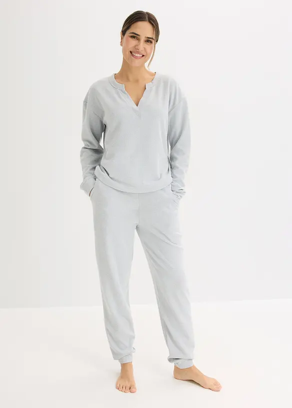 Topp och byxa av v&aring;ffelm&ouml;nstrad jersey, bonprix