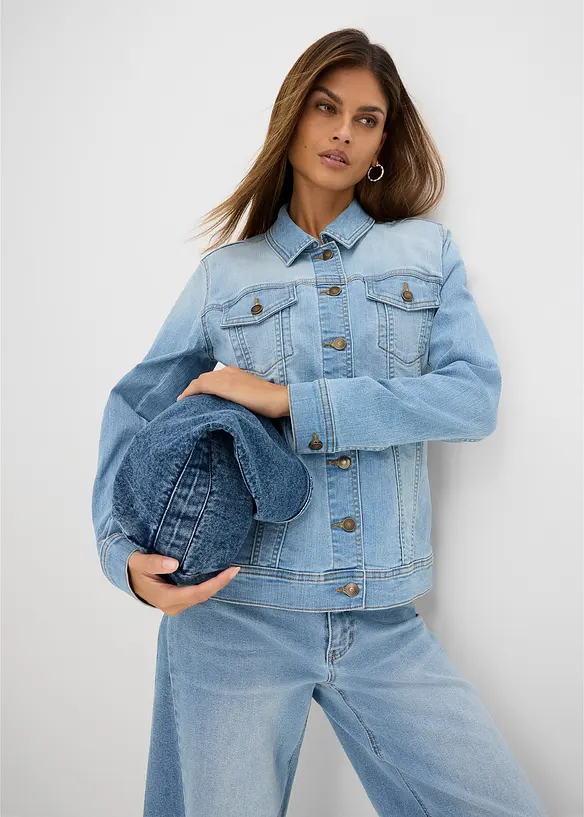 Stretchig jeansjacka i basmodell, bonprix