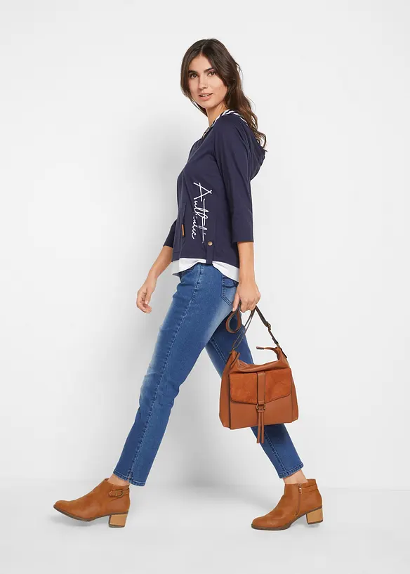 Bomullstopp med luva och 3/4-&auml;rm, bonprix