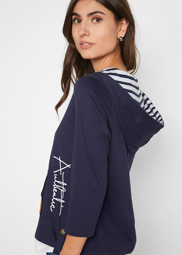 Bomullstopp med luva och 3/4-&auml;rm, bonprix