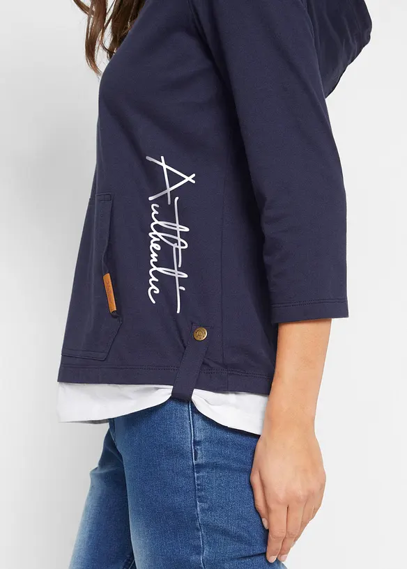 Bomullstopp med luva och 3/4-&auml;rm, bonprix