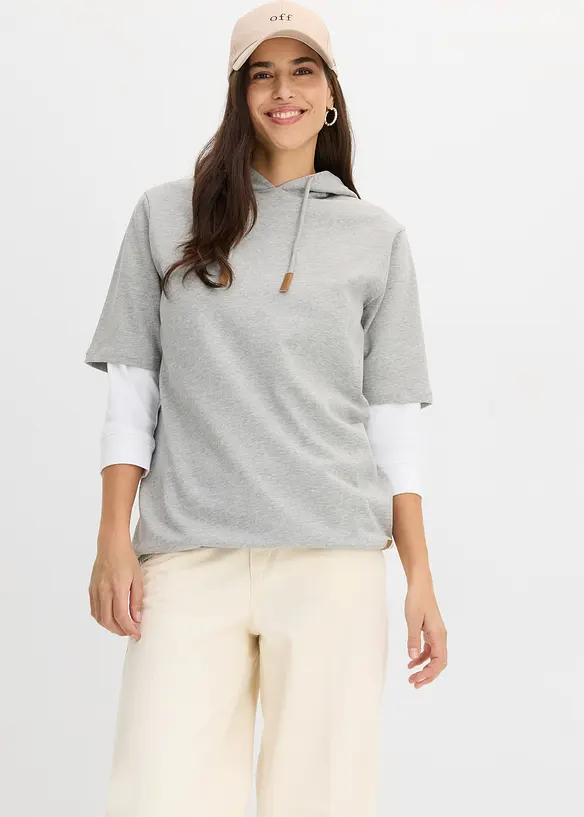 Sweatshirt med huva i bomullsmix, bonprix