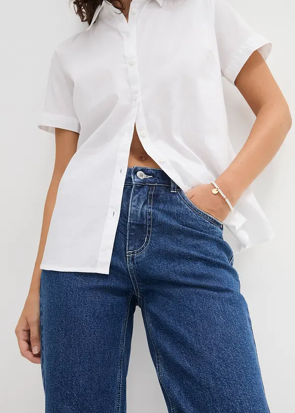 Stretchblus i bomullsmix, kort&auml;rmad, bonprix