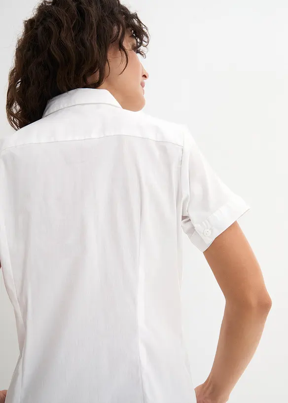 Stretchblus i bomullsmix, kort&auml;rmad, bonprix