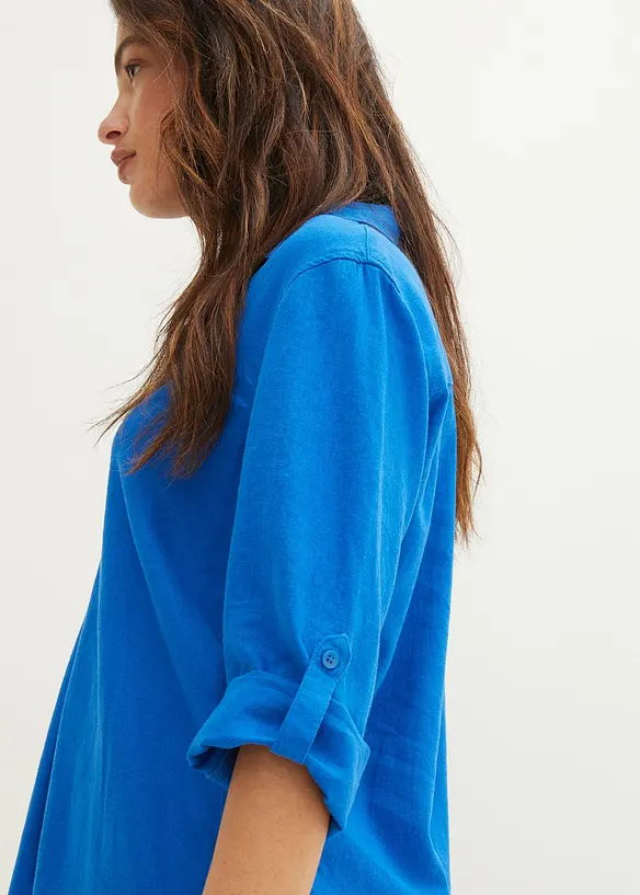 Blus med linne och 3/4-&auml;rmar, bonprix