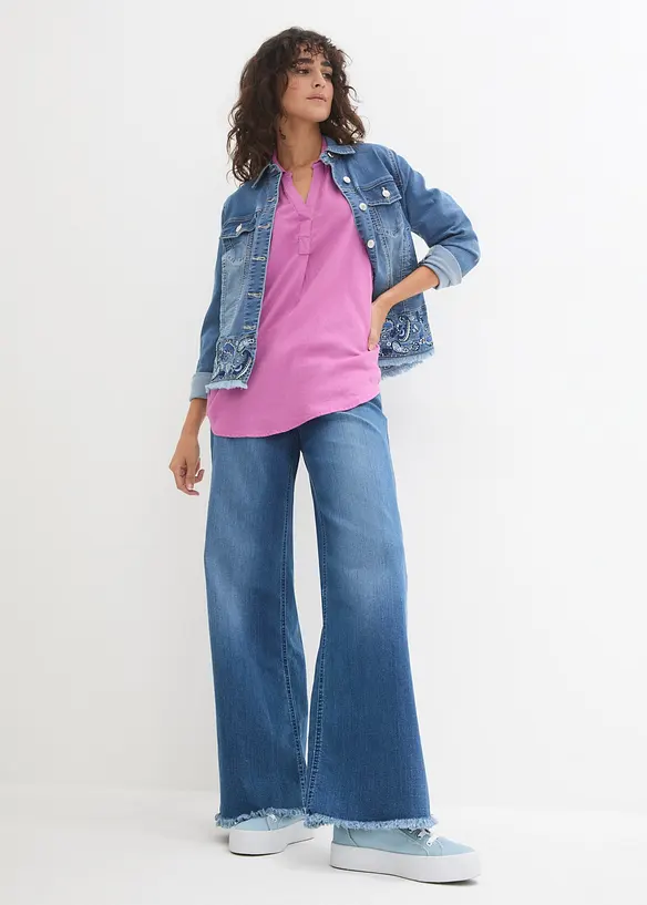 Blus med linne och 3/4-&auml;rmar, bonprix