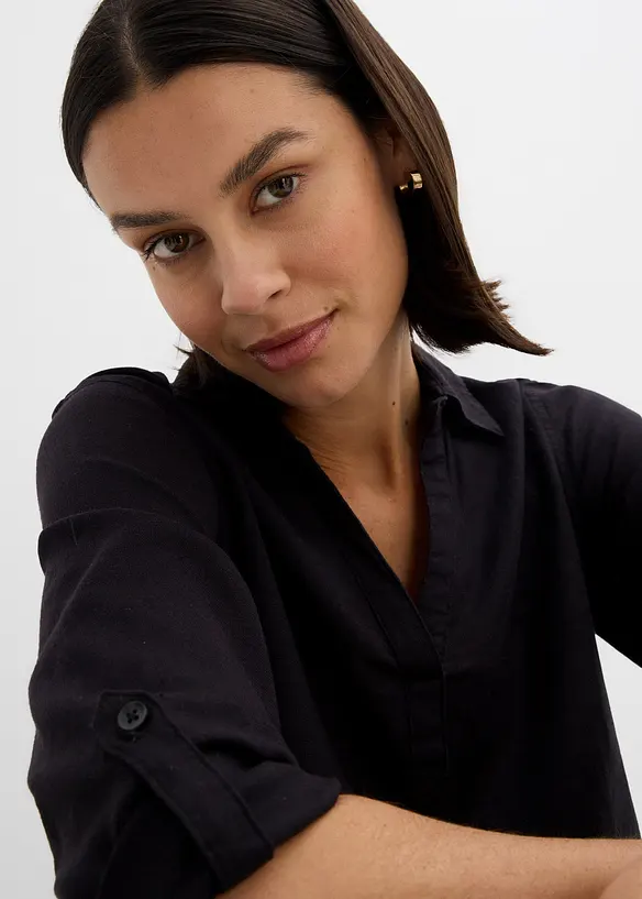 Blus med linne och 3/4-&auml;rmar, bonprix