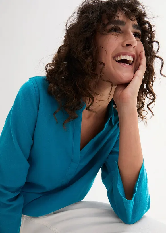 Blus med linne och 3/4-&auml;rmar, bonprix