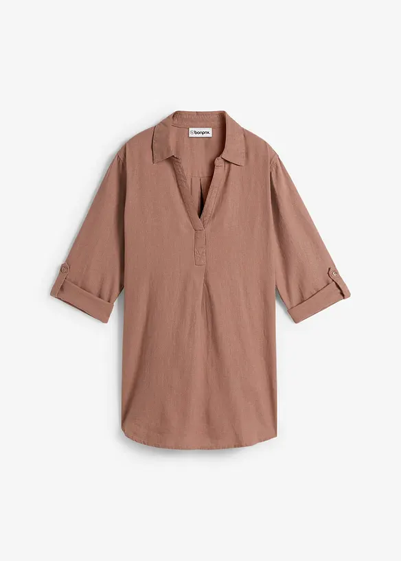 Blus med linne och 3/4-&auml;rmar, bonprix