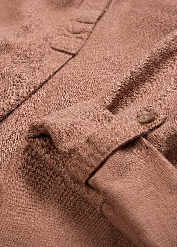 Blus med linne och 3/4-&auml;rmar, bonprix