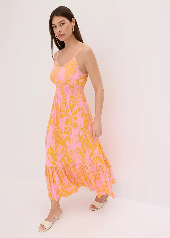 Kl&auml;nning med smala axelband i mjuk viskosmix, bonprix