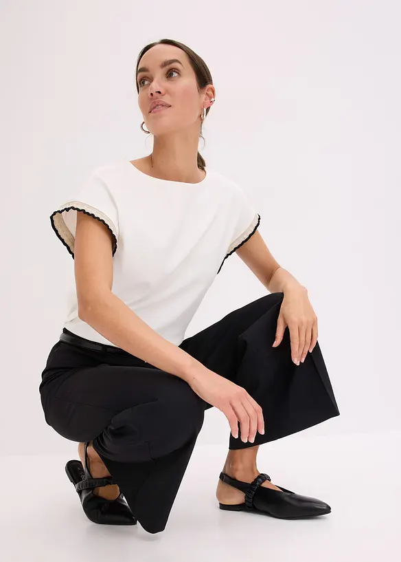 Topp i bomull med dekorativa &auml;rmslut, bonprix