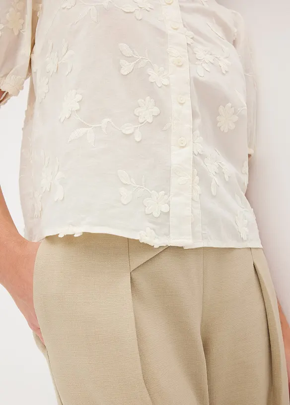 Kort&auml;rmad blus i ren bomull, bonprix