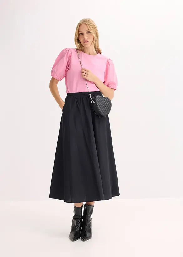 Mellanl&aring;ng kjol i stretchig bomullsmix, bonprix