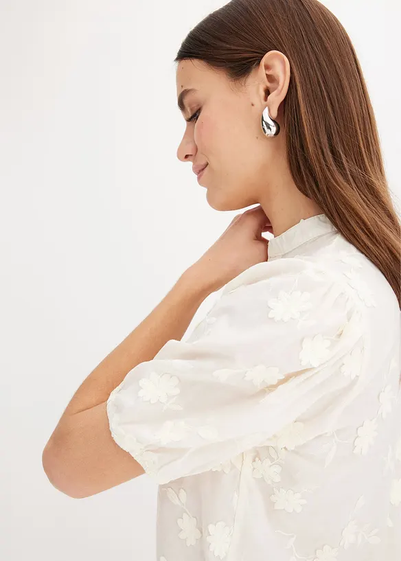 Kort&auml;rmad blus i ren bomull, bonprix