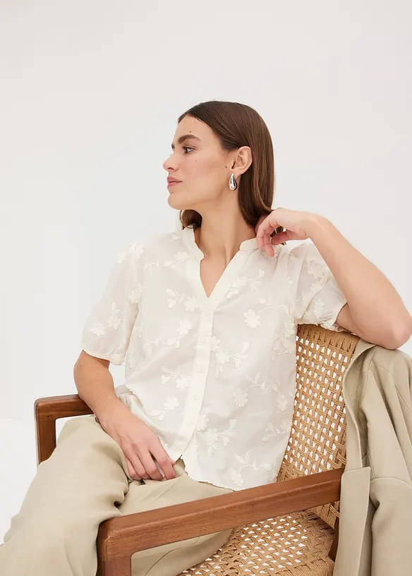 Kort&auml;rmad blus i ren bomull, bonprix