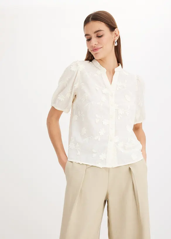 Kort&auml;rmad blus i ren bomull, bonprix