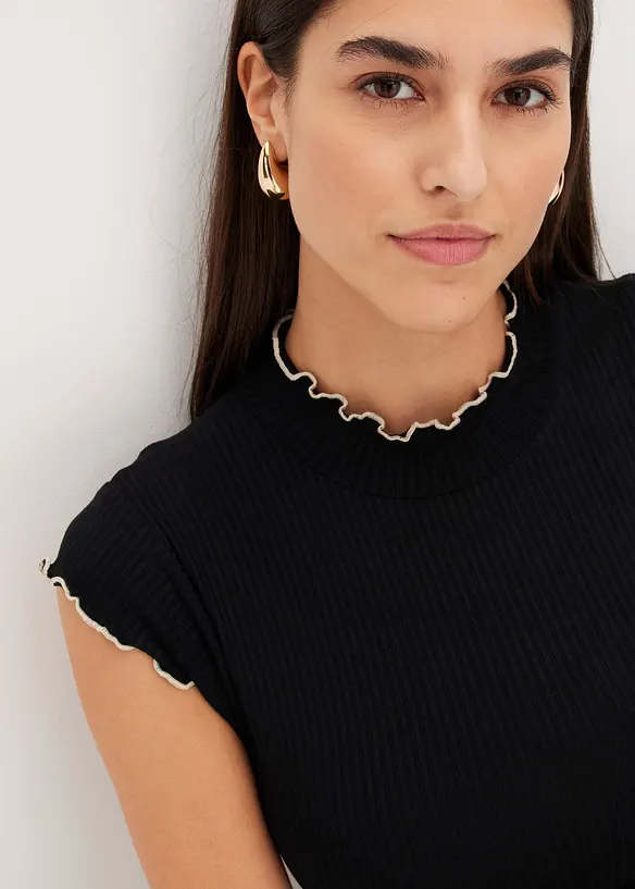 Ribbstickad topp av viskosmix, bonprix