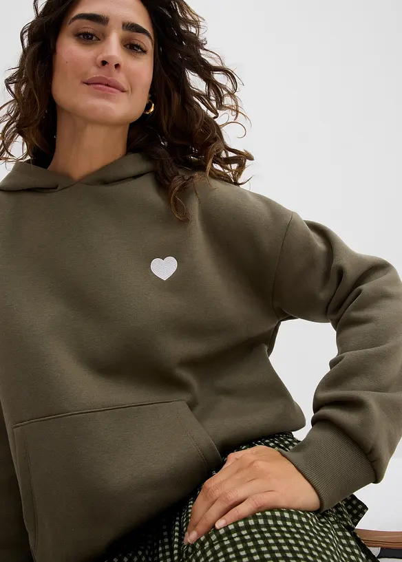 Oversizesweatshirt med huva i mjuk bomullsblandning, bonprix