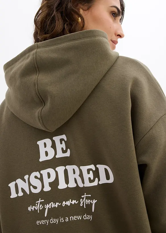 Oversizesweatshirt med huva i mjuk bomullsblandning, bonprix