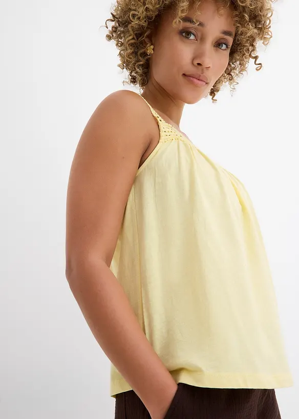 Avslappnat linne med axelband i spets, bonprix