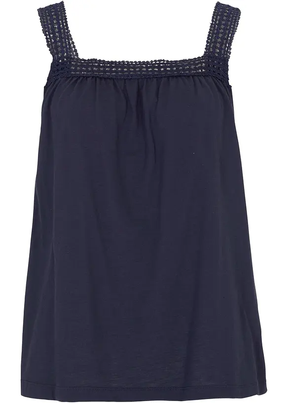 Avslappnat linne med axelband i spets, bonprix