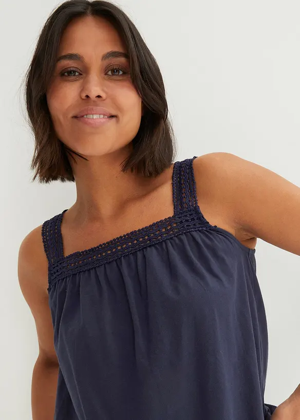 Avslappnat linne med axelband i spets, bonprix