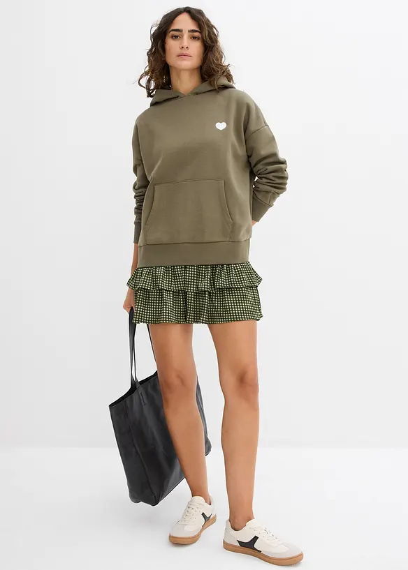 Oversizesweatshirt med huva i mjuk bomullsblandning, bonprix