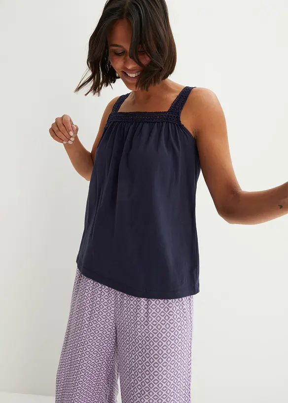 Avslappnat linne med axelband i spets, bonprix