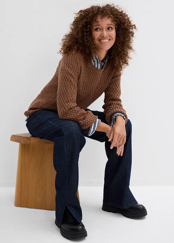 Tr&ouml;ja med strukturstickning i bomullsmix, bonprix