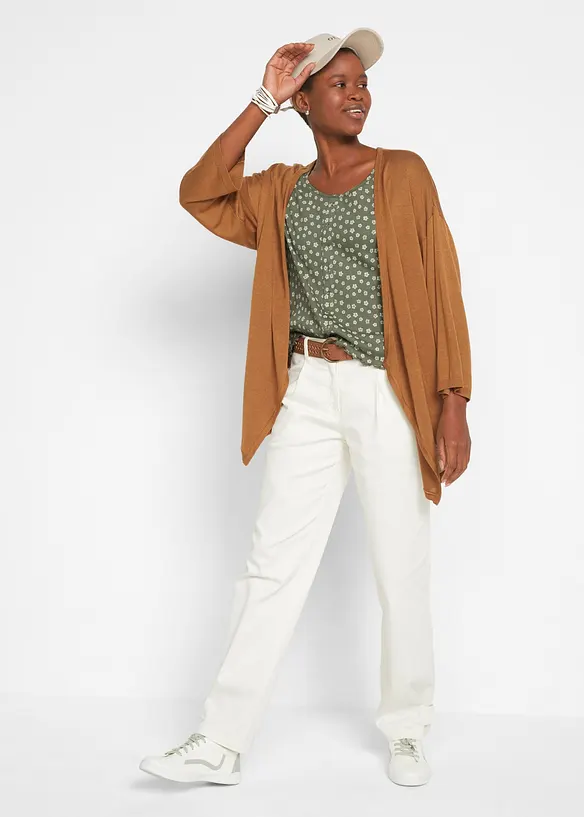 Ribbad topp med blomm&ouml;nster, halv &auml;rm, bonprix