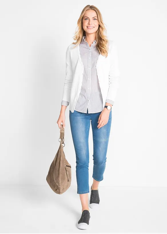 Finstickad cardigan med knappsl&aring;, bonprix