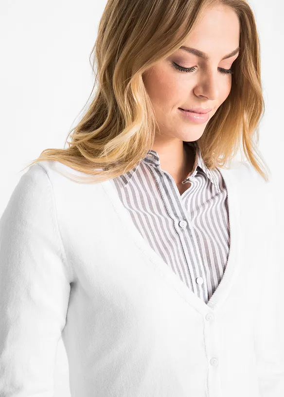 Finstickad cardigan med knappsl&aring;, bonprix