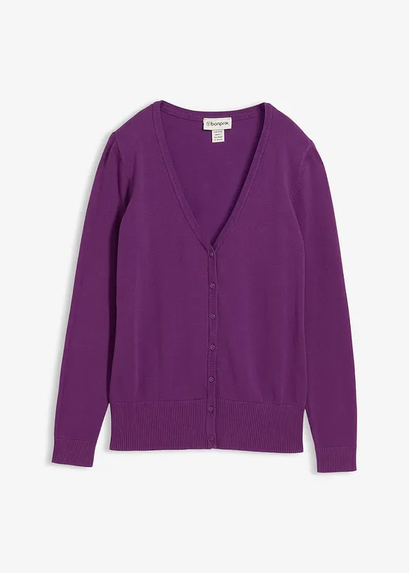 Finstickad cardigan med knappsl&aring;, bonprix