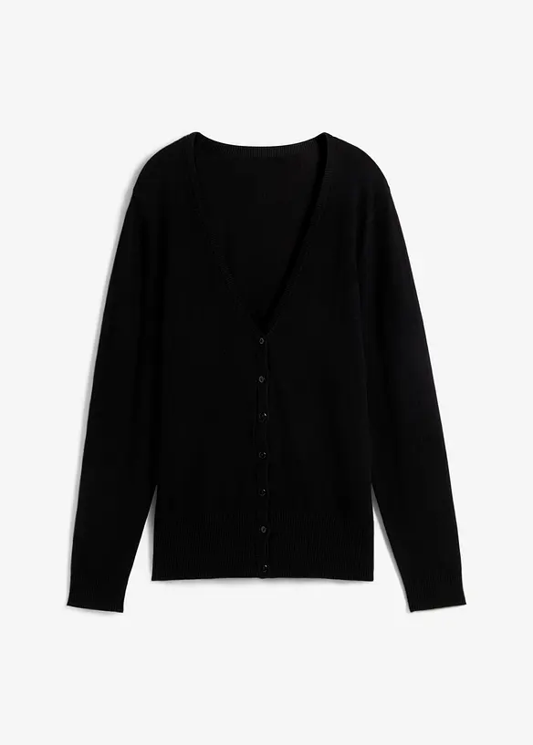 Finstickad cardigan med knappsl&aring;, bonprix
