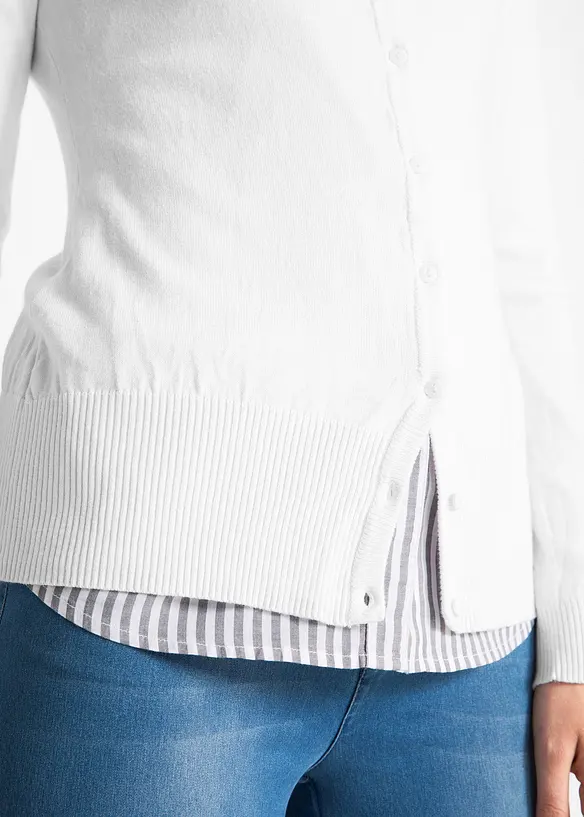 Finstickad cardigan med knappsl&aring;, bonprix