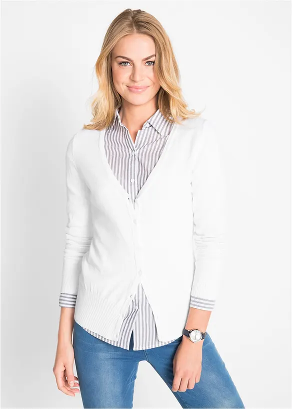 Finstickad cardigan med knappsl&aring;, bonprix