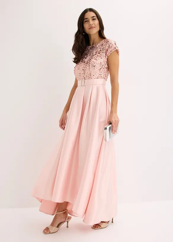 Maxikl&auml;nning i gl&auml;nsande satin med paljetter, bonprix