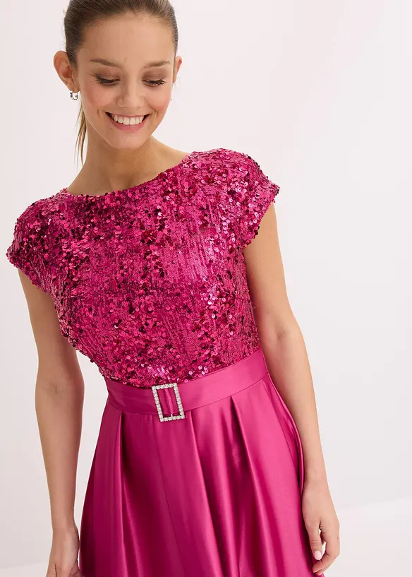 Maxikl&auml;nning i gl&auml;nsande satin med paljetter, bonprix