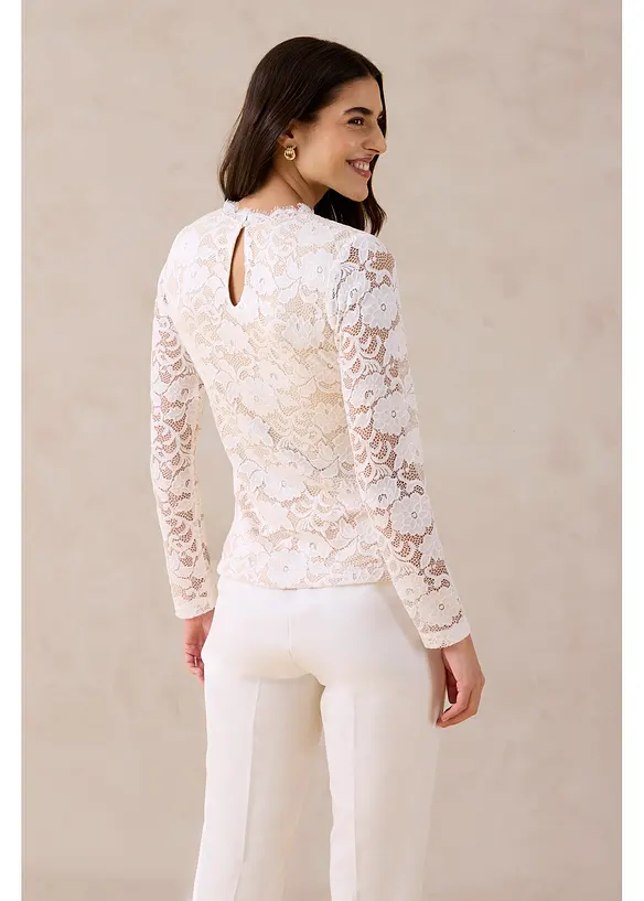 L&aring;ng&auml;rmad topp i spets, bonprix