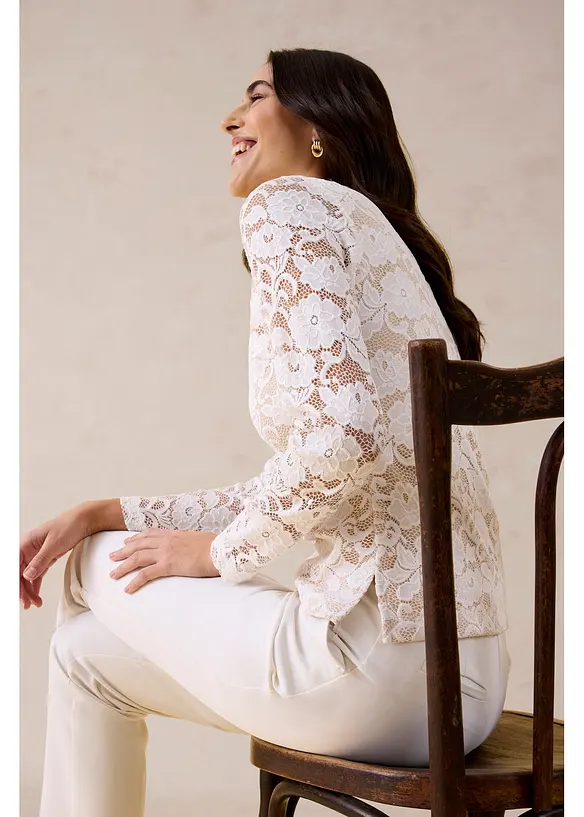 L&aring;ng&auml;rmad topp i spets, bonprix