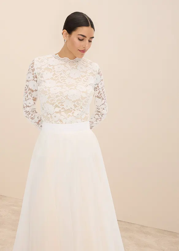 L&aring;ng&auml;rmad topp i spets, bonprix