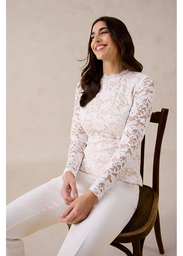 L&aring;ng&auml;rmad topp i spets, bonprix