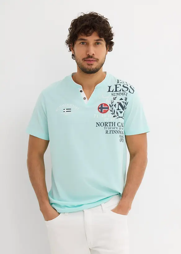 T-shirt i ekologisk bomull med kort knappsl&aring;, bonprix