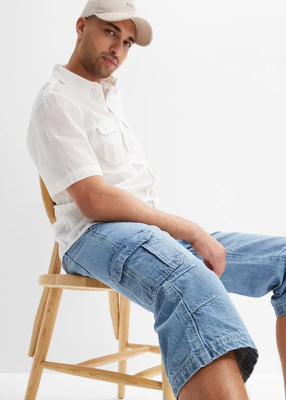 Regular Fit Stretch 3/4-Jeans med cargofickor, Straight, bonprix
