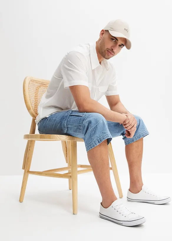 Regular Fit Stretch 3/4-Jeans med cargofickor, Straight, bonprix