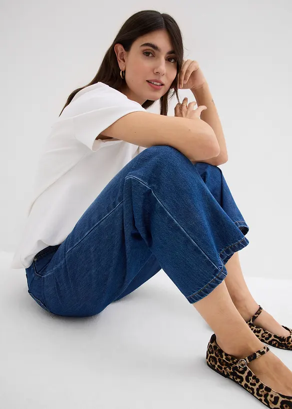 Loose Straight Jeans Mid Waist, cropped, bonprix