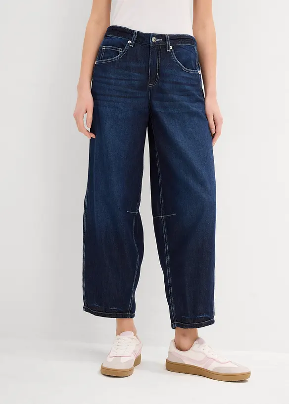 Jeans med medelh&ouml;g midja och kortare ben, Super Soft, bonprix
